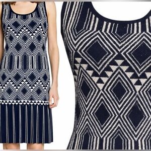 Design History Art Deco Knit Midi Dress Navy Silver S
